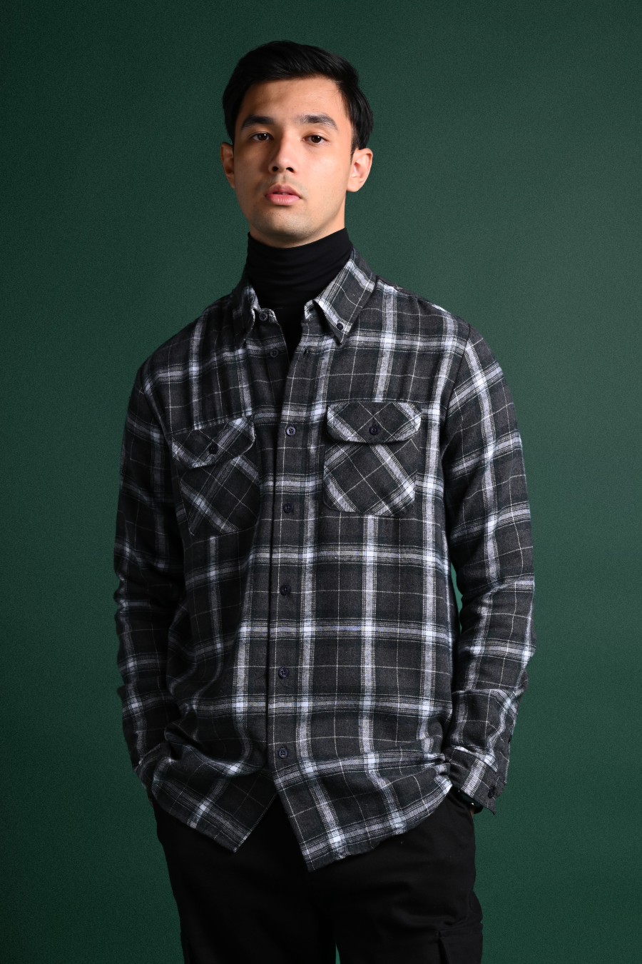 ULTIMATE DOUBLE POCKET FLANNEL SHIRT GREY WHITE GRID
