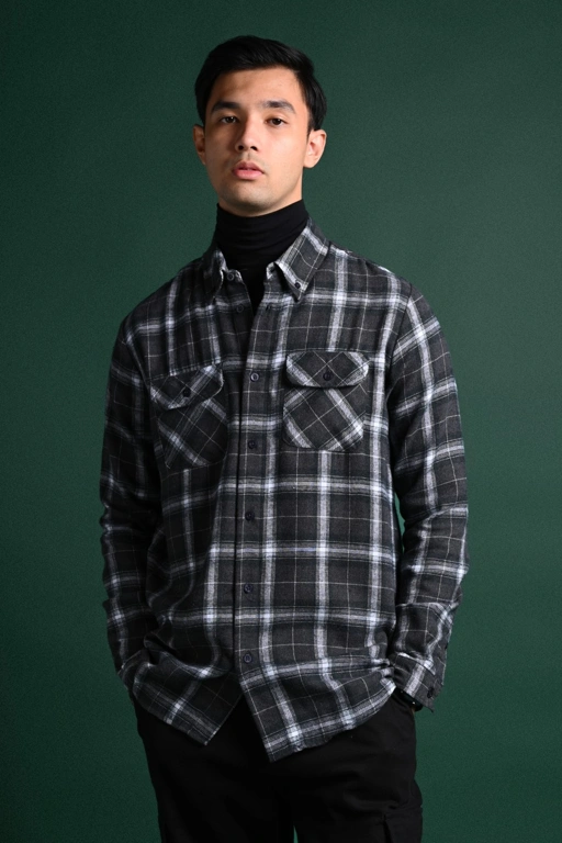 Image of ULTIMATE DOUBLE POCKET FLANNEL SHIRT GREY WHITE GRID