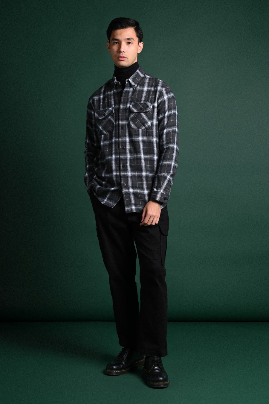 ULTIMATE DOUBLE POCKET FLANNEL SHIRT GREY WHITE GRID