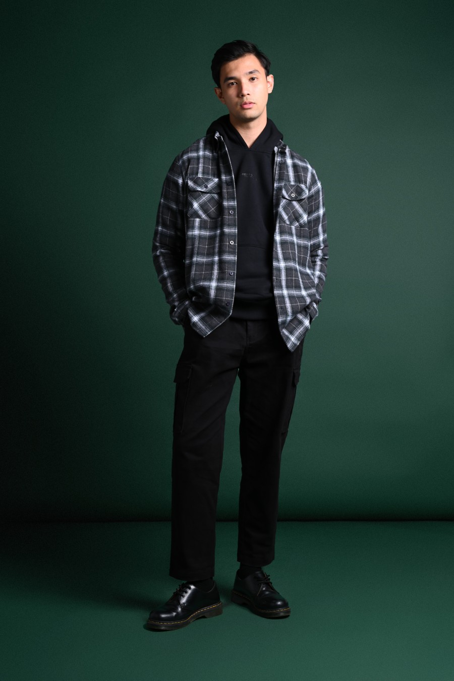 ULTIMATE DOUBLE POCKET FLANNEL SHIRT GREY WHITE GRID