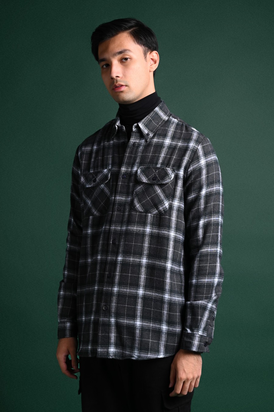 ULTIMATE DOUBLE POCKET FLANNEL SHIRT GREY WHITE GRID