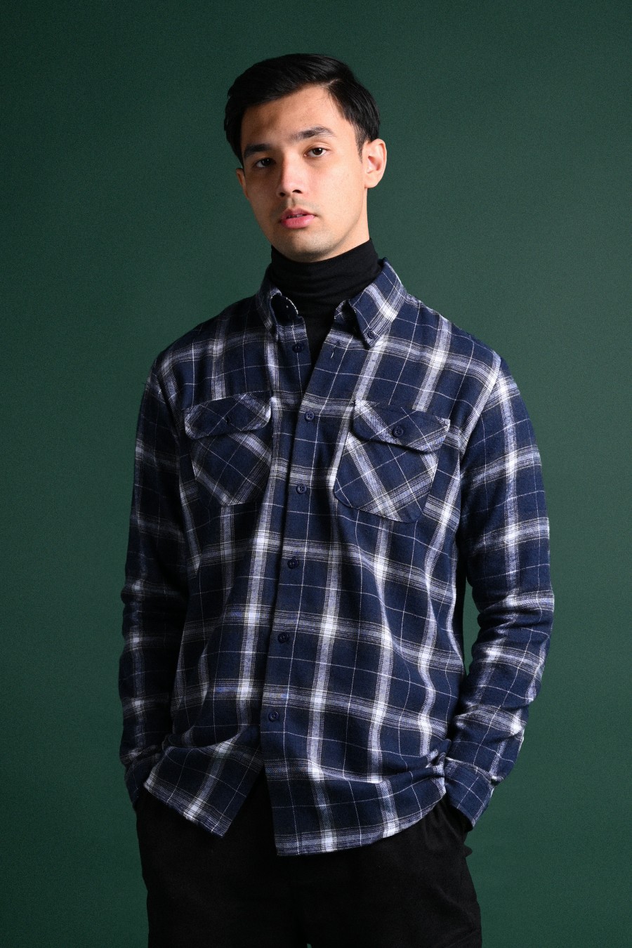 ULTIMATE DOUBLE POCKET FLANNEL SHIRT NAVY WHITE GRID