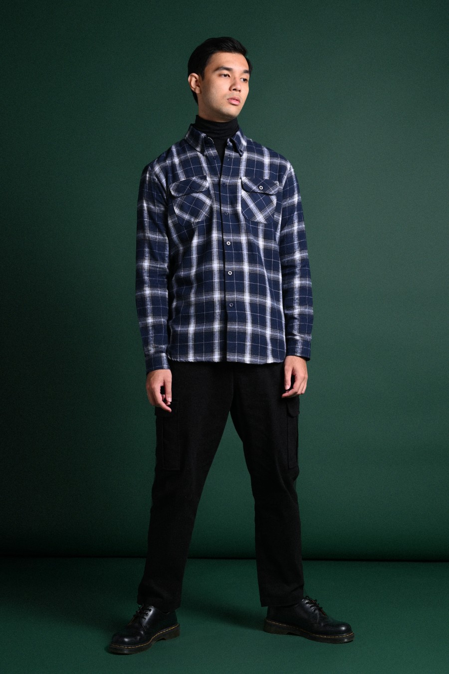 ULTIMATE DOUBLE POCKET FLANNEL SHIRT NAVY WHITE GRID