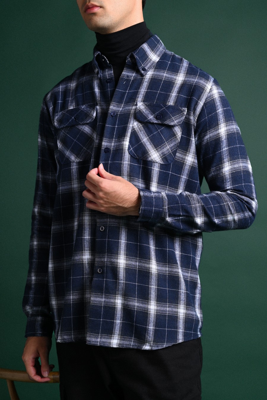 ULTIMATE DOUBLE POCKET FLANNEL SHIRT NAVY WHITE GRID