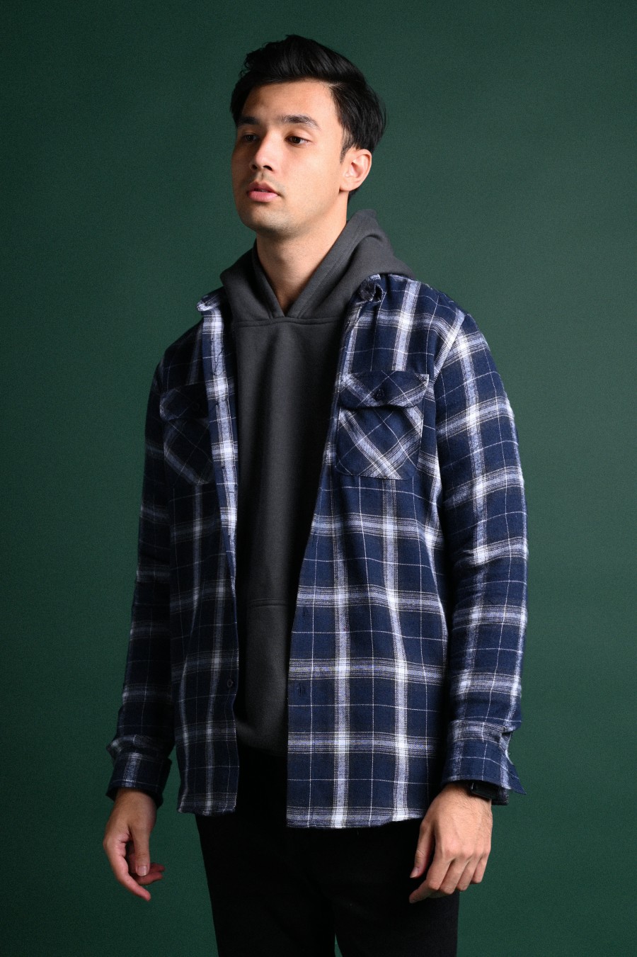 ULTIMATE DOUBLE POCKET FLANNEL SHIRT NAVY WHITE GRID