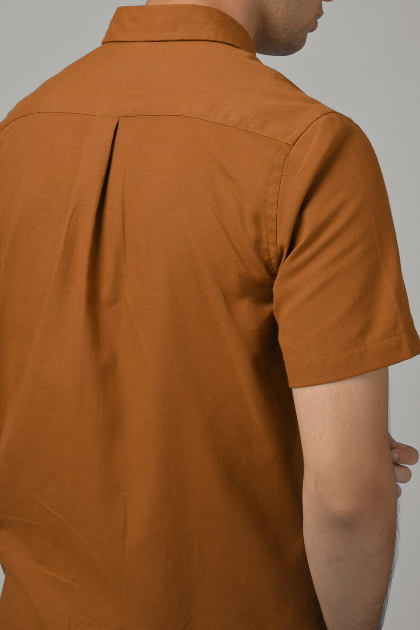 PSCO12-EXETER WHITE BUTTON SHORT SLEEVE SHIRT LIGHT BROWN