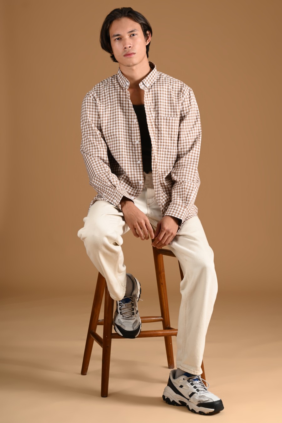 GINGHAM LONG SLEEVE SHIRT PREPP SCOOTER EDITION LIGHT BROWN