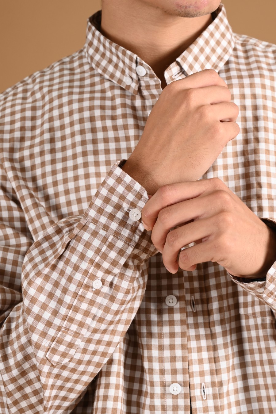 GINGHAM LONG SLEEVE SHIRT PREPP SCOOTER EDITION LIGHT BROWN