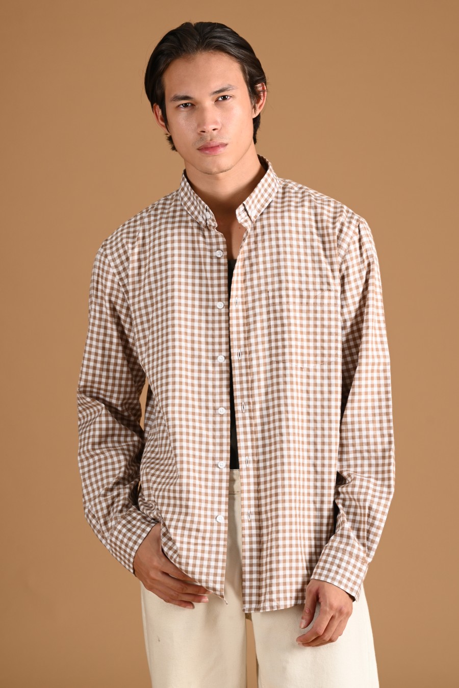 GINGHAM LONG SLEEVE SHIRT PREPP SCOOTER EDITION LIGHT BROWN