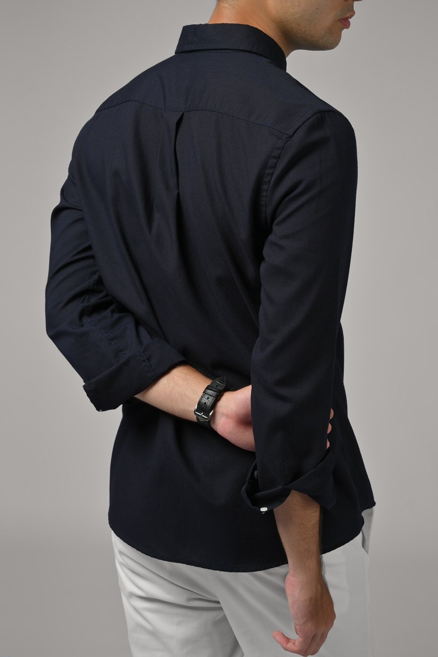 EXETER WHITE BUTTON LONG SLEEVE SHIRT NAVY