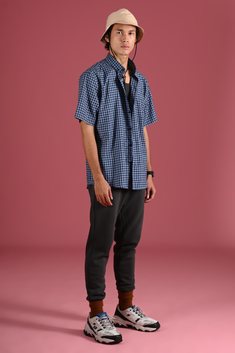 PSCR68-GINGHAM SHORT SLEEVE SHIRT PREPP SCOOTER EDITION NAVY GREY
