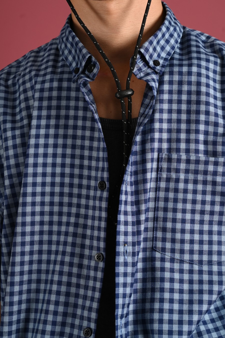 PSCR68-GINGHAM SHORT SLEEVE SHIRT PREPP SCOOTER EDITION NAVY GREY