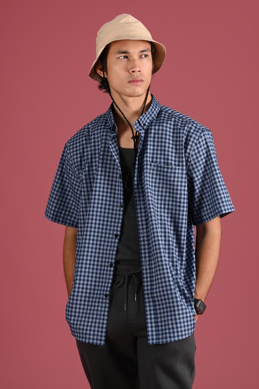 PSCR68-GINGHAM SHORT SLEEVE SHIRT PREPP SCOOTER EDITION NAVY GREY