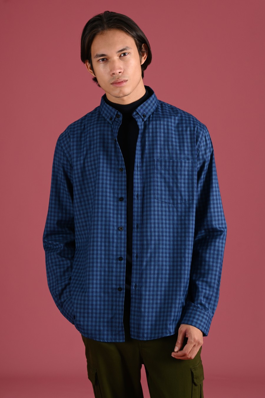 PSCQ67-GINGHAM LONG SLEEVE SHIRT PREPP SCOOTER EDITION NAVY TONAL