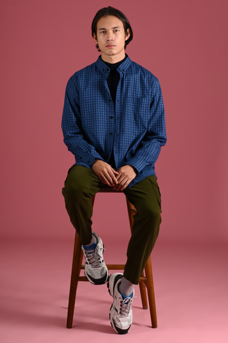 PSCQ67-GINGHAM LONG SLEEVE SHIRT PREPP SCOOTER EDITION NAVY TONAL
