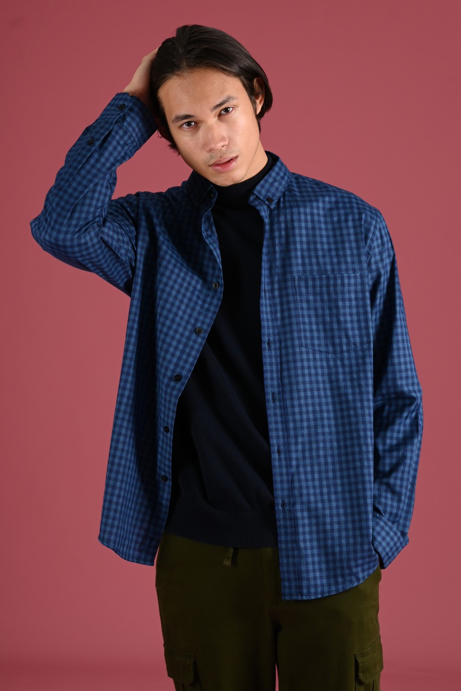 PSCQ67-GINGHAM LONG SLEEVE SHIRT PREPP SCOOTER EDITION NAVY TONAL