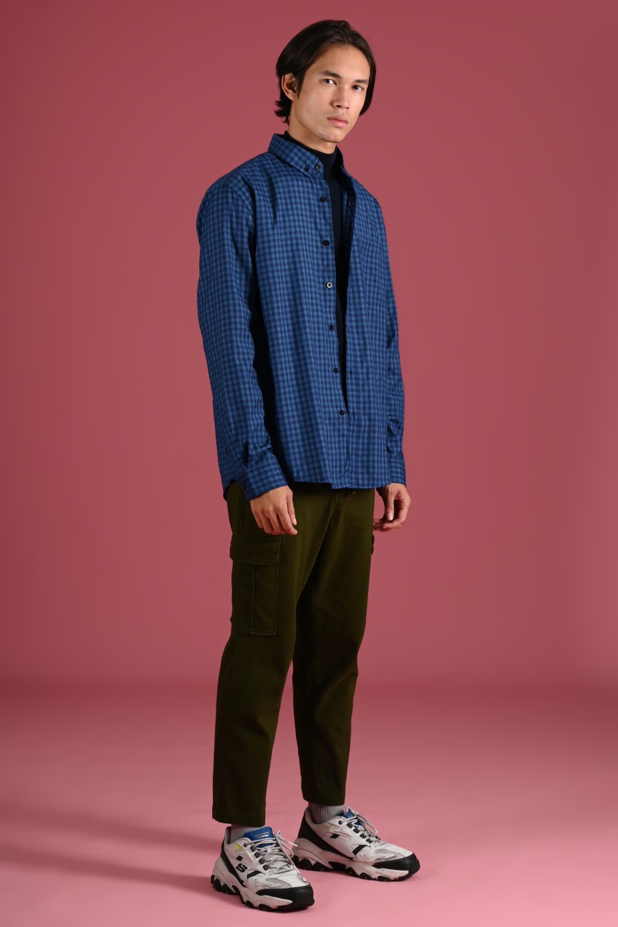 PSCQ67-GINGHAM LONG SLEEVE SHIRT PREPP SCOOTER EDITION NAVY TONAL