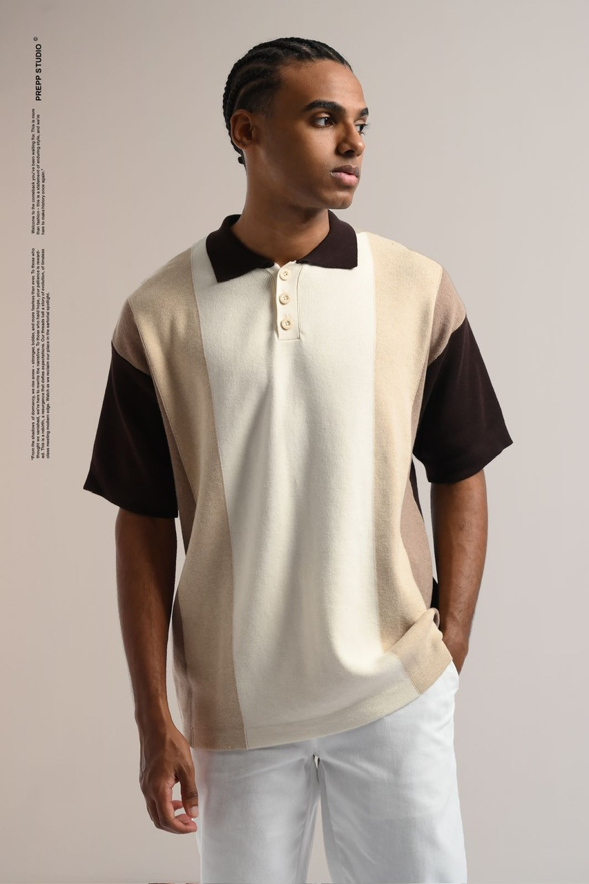 PLFW96-POLO STRIPE SENSE 4 STRIPE COFFE CREAM