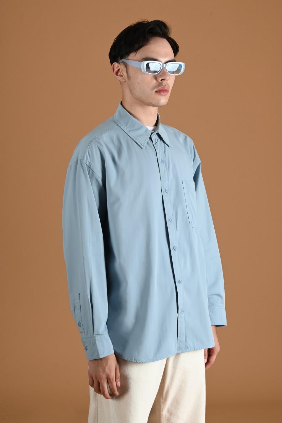 PSDT47-DREXEL OVERSIZED SHIRT BASIC COLLAR FADED BLUE