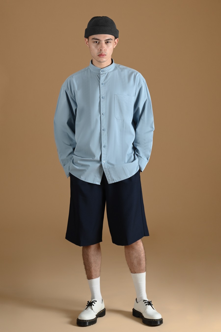 DREXEL OVERSIZED SHIRT STAND COLLAR FADED BLUE