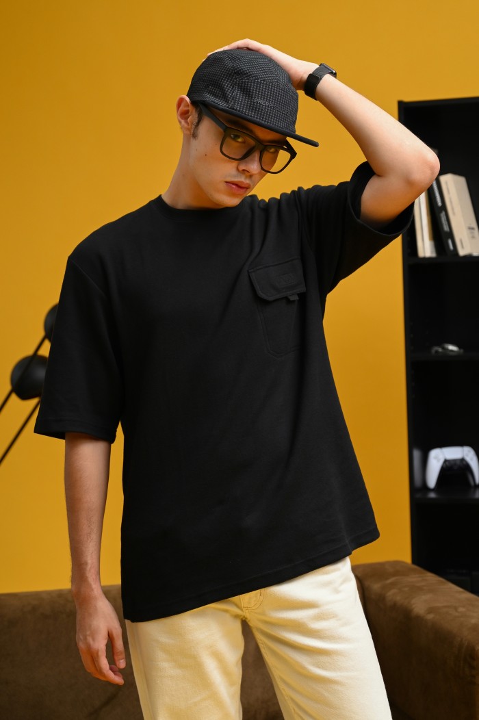 PTDJ02-POCKET OVERSIZED TEES BLACK
