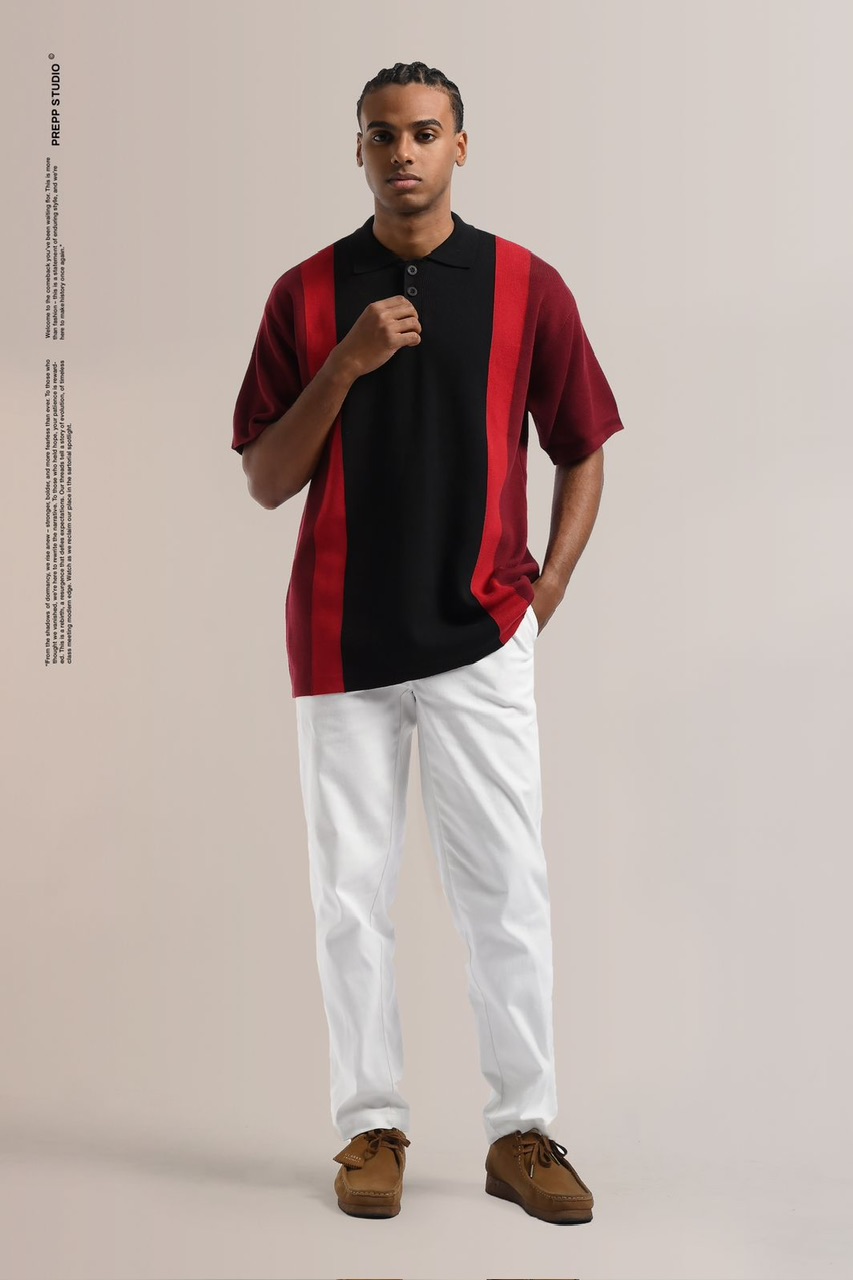 POLO STRIPE SENSE 3 STRIPE MAROON BLACK