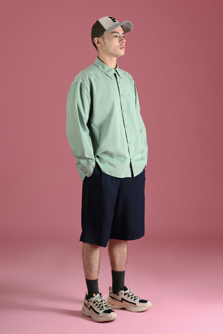PSDT79-DREXEL OVERSIZED SHIRT BASIC COLLAR CUCUMBER GREEN