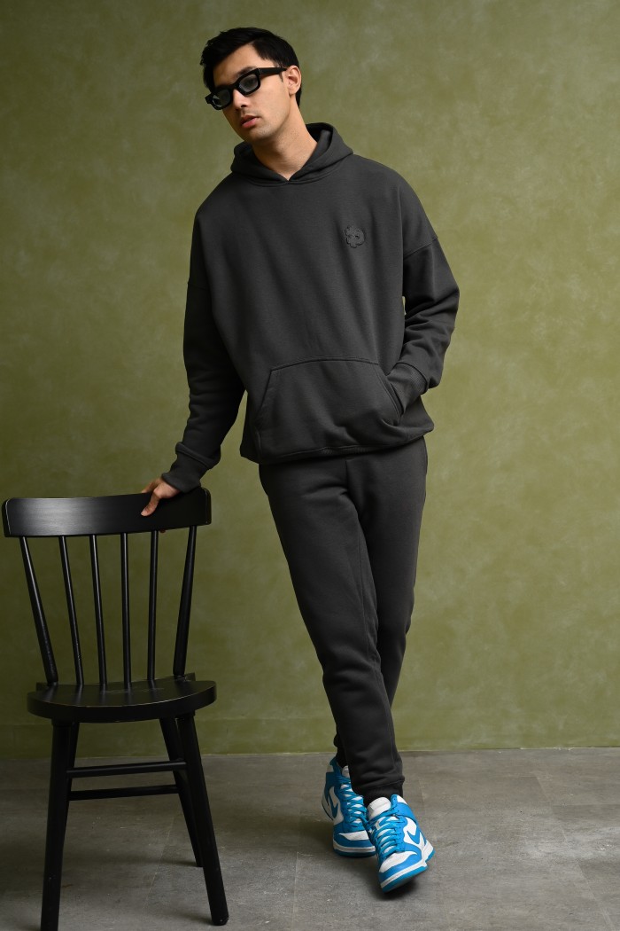 PODH38-PREPP OVERSIZED HOODIE SIGNATURE PATCH CHARCOAL