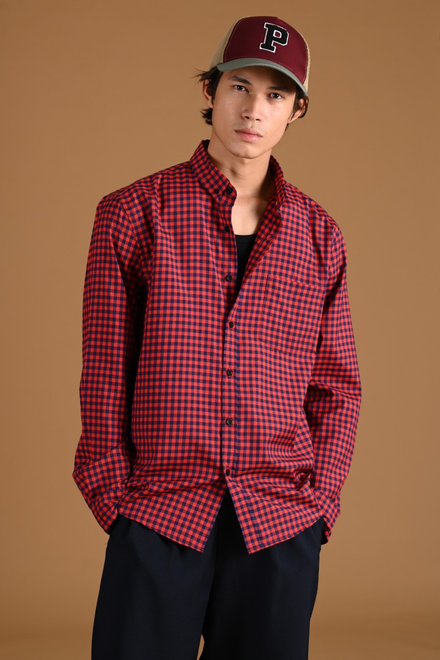 PSCQ65-GINGHAM LONG SLEEVE SHIRT PREPP SCOOTER EDITION RED