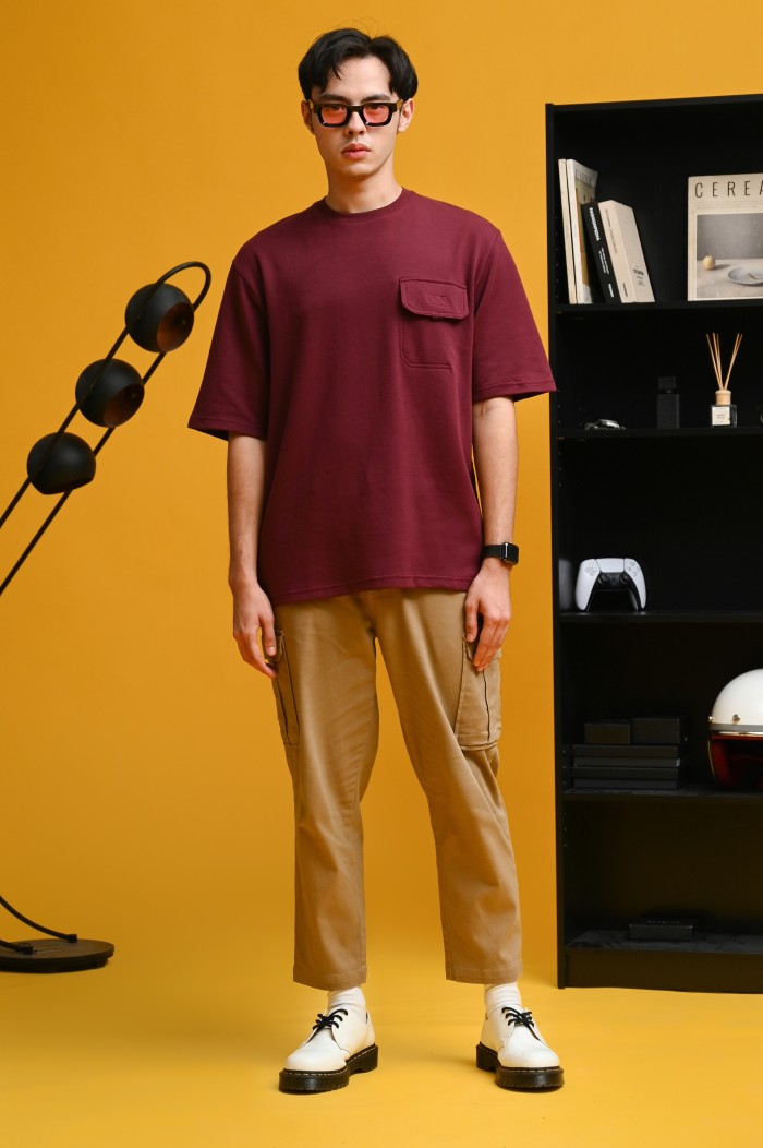 PTDJ14-POCKET OVERSIZED TEES MAROON