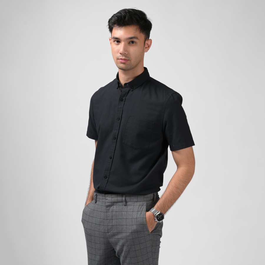 EXETER BLACK BUTTON SHORT SLEEVE SHIRT BLACK