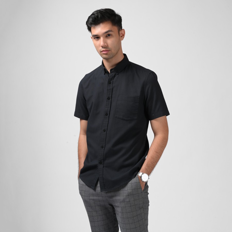 EXETER BLACK BUTTON SHORT SLEEVE SHIRT BLACK