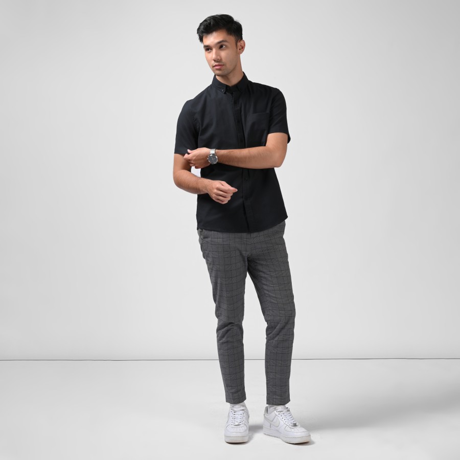 EXETER BLACK BUTTON SHORT SLEEVE SHIRT BLACK