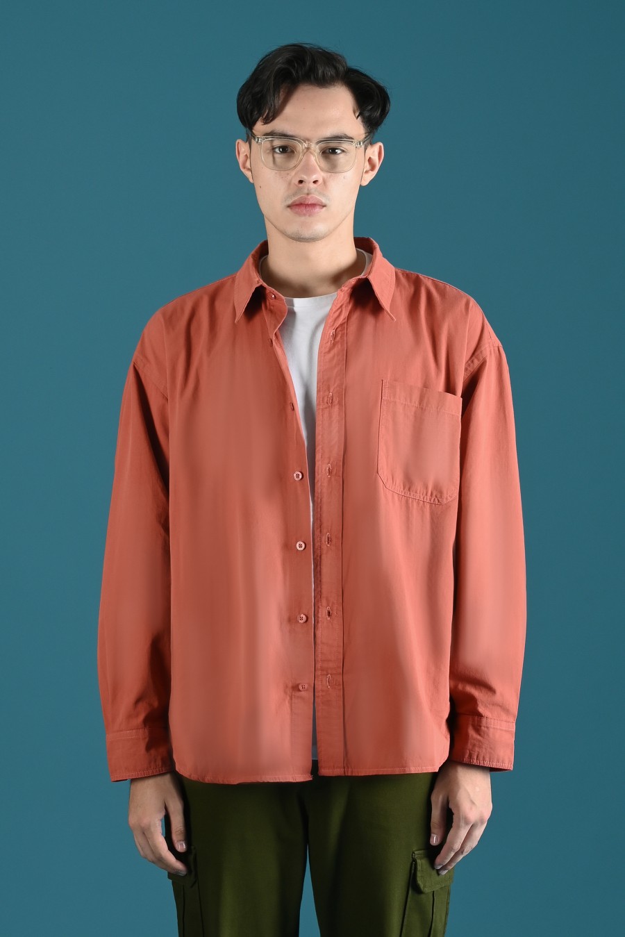DREXEL OVERSIZED SHIRT BASIC COLLAR TERRACOTA
