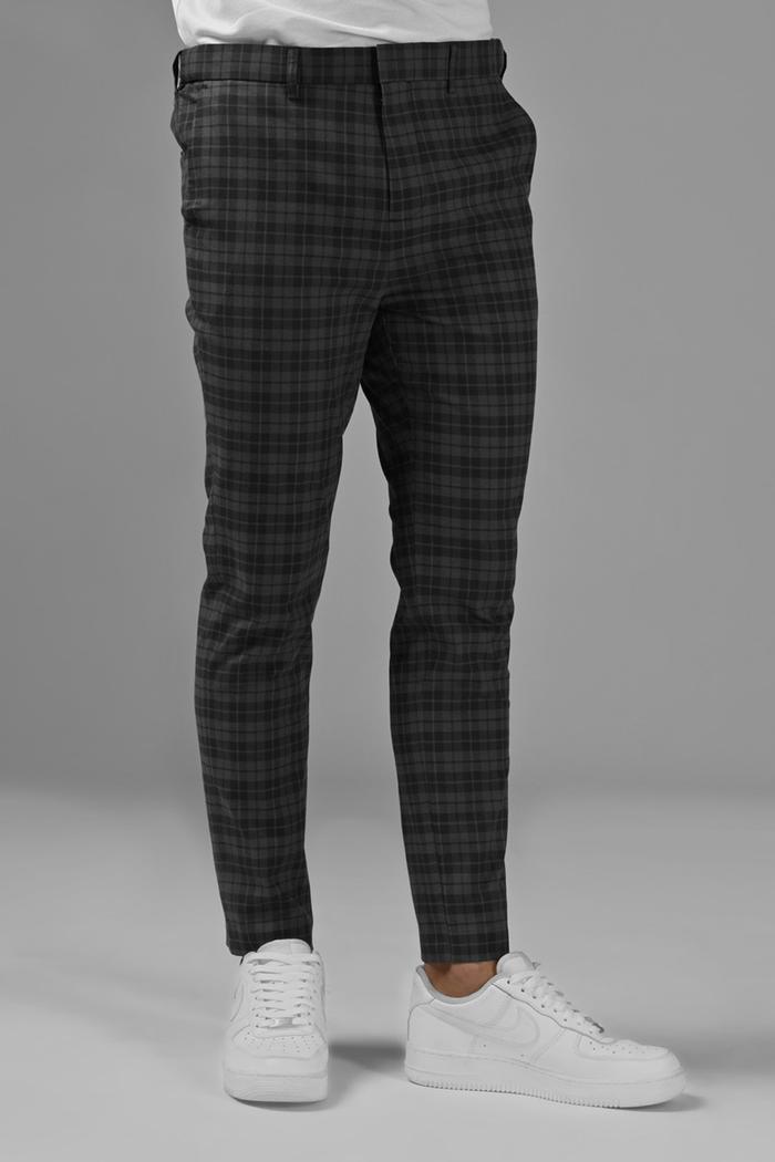 CELANA PREPP STUDIO ROYAL ANKLE TARTAN PANTS GREY ON BLACK