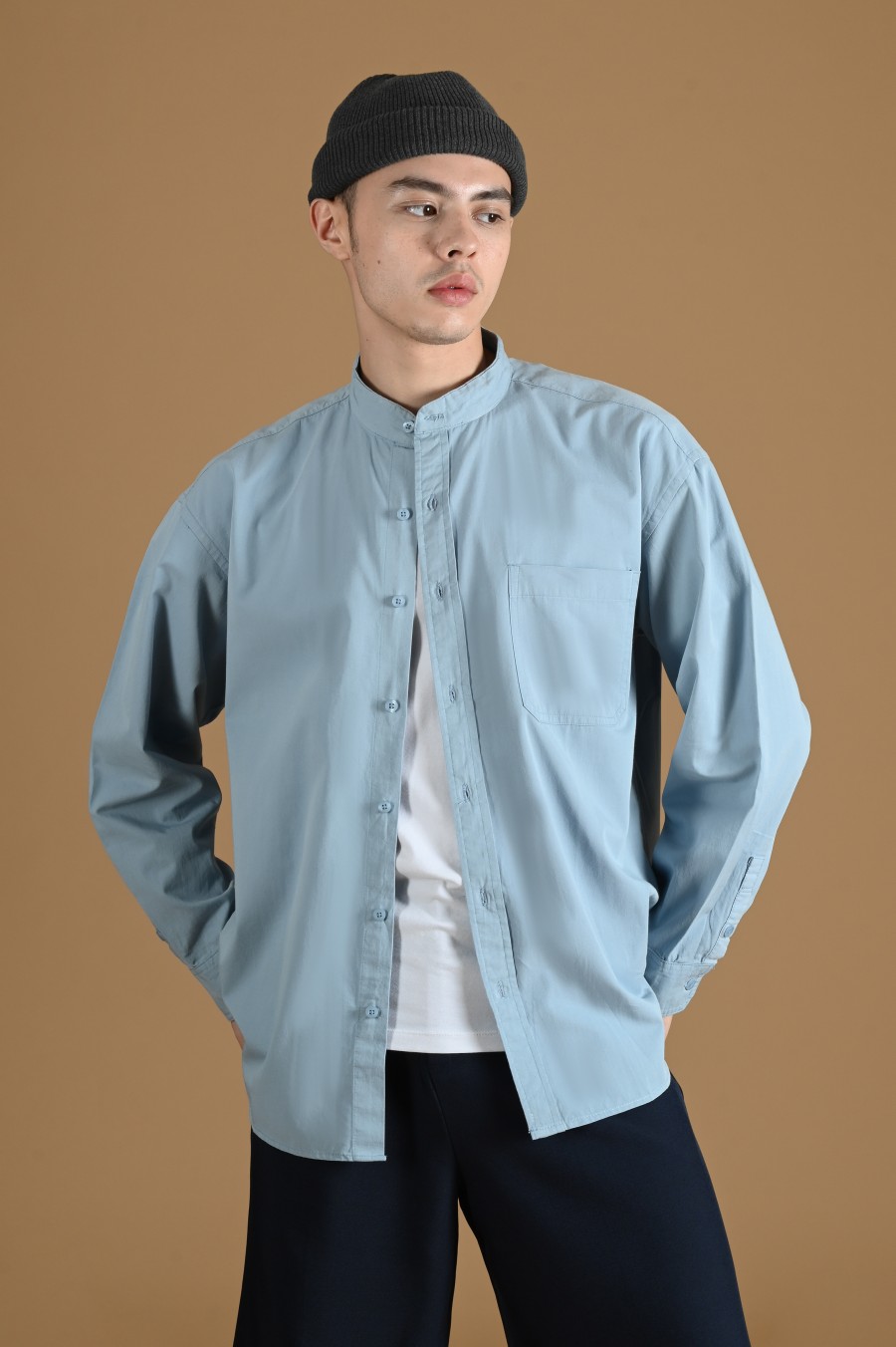 DREXEL OVERSIZED SHIRT STAND COLLAR FADED BLUE