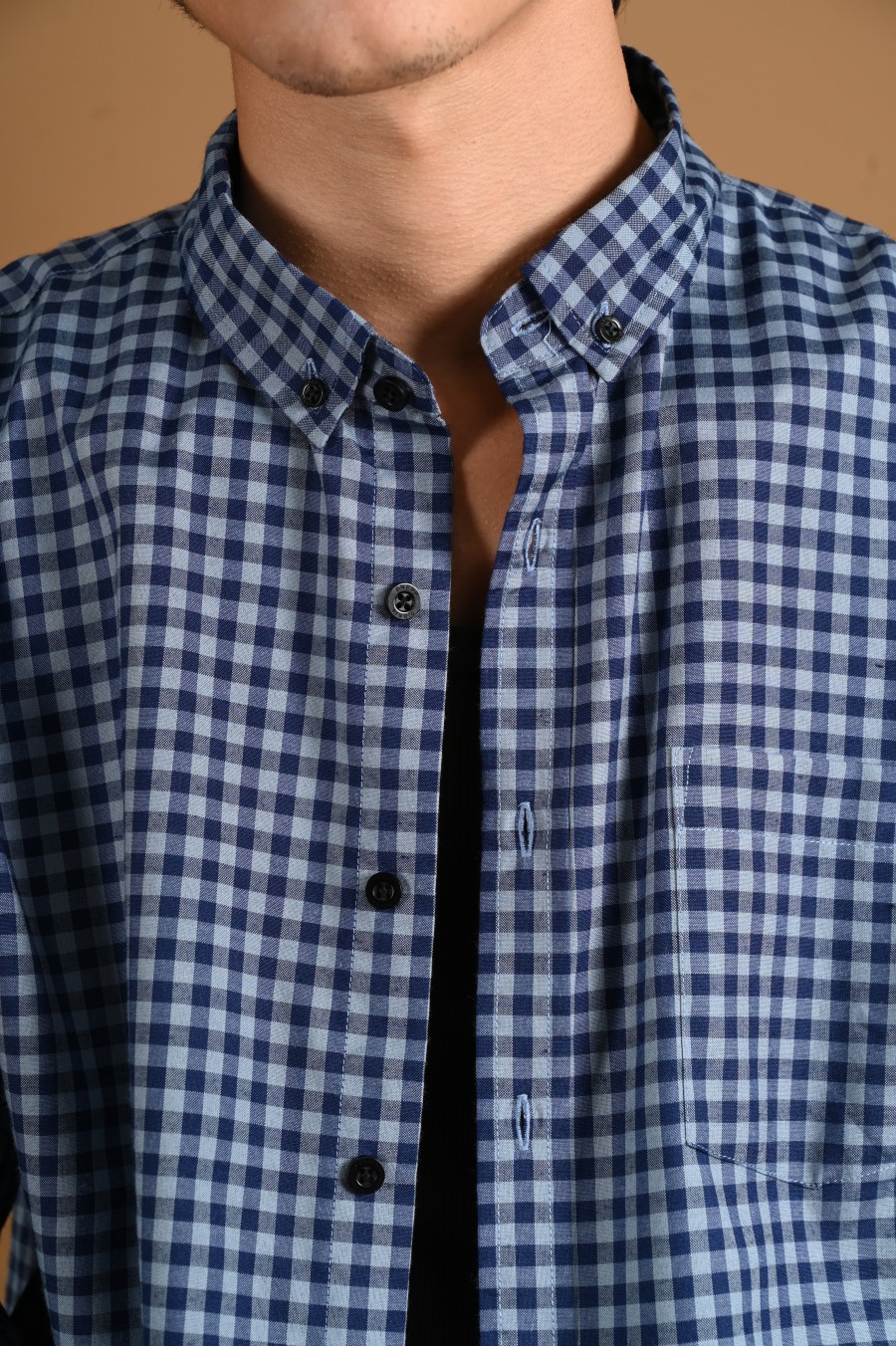 PSCQ68-GINGHAM LONG SLEEVE SHIRT PREPP SCOOTER EDITION NAVY GREY