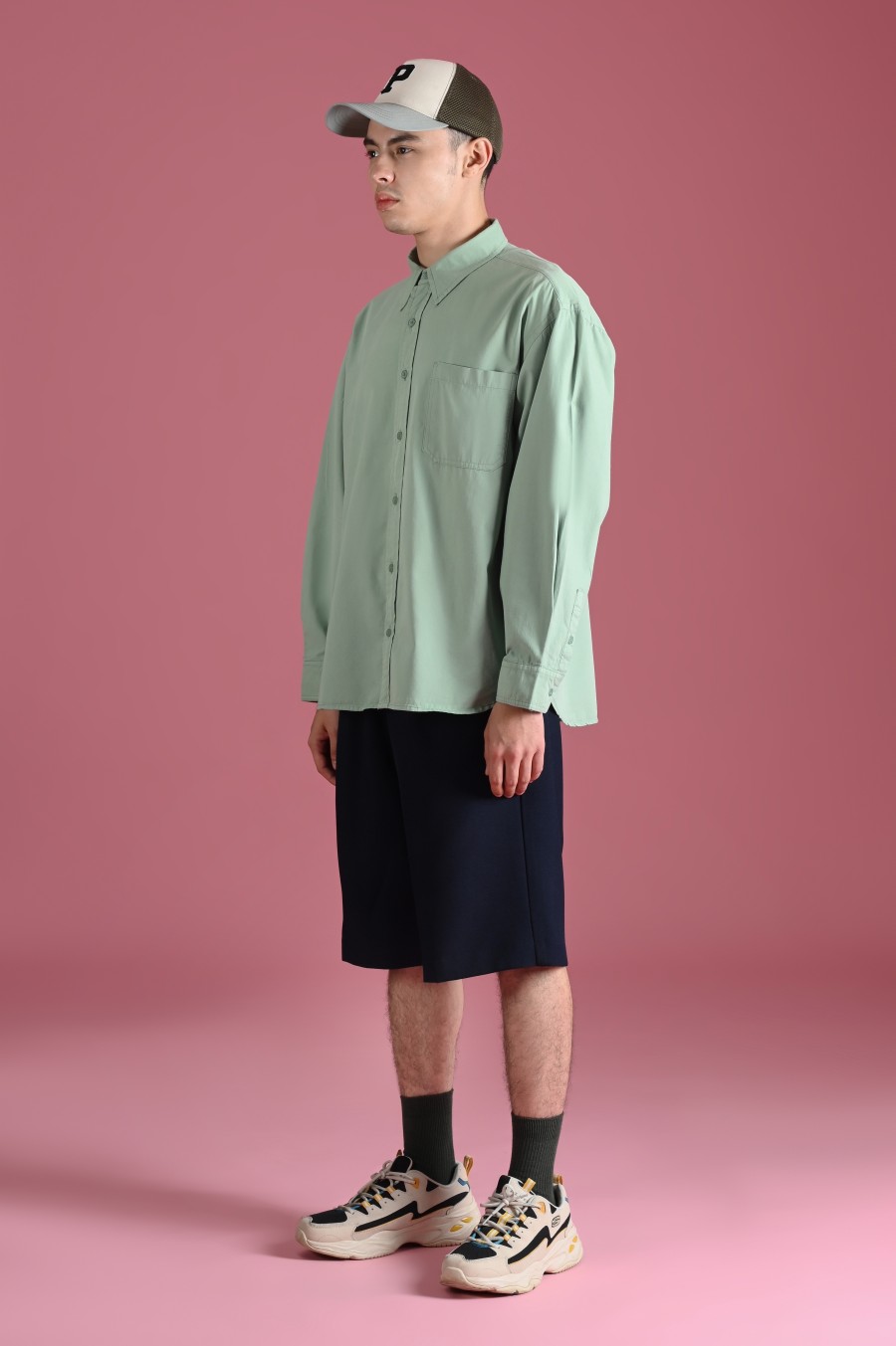 PSDT79-DREXEL OVERSIZED SHIRT BASIC COLLAR CUCUMBER GREEN