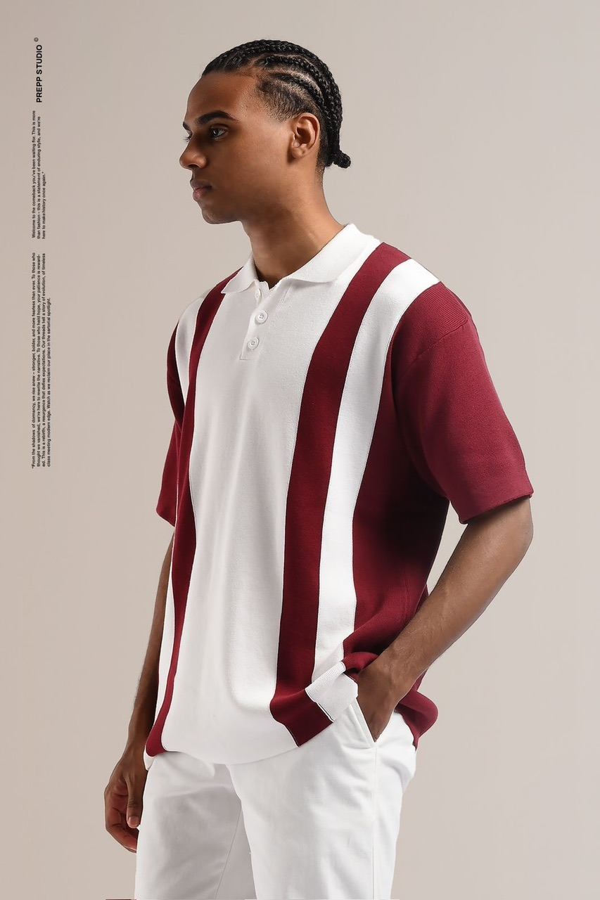 POLO STRIPE SENSE 2 STRIPE MAROON WHITE