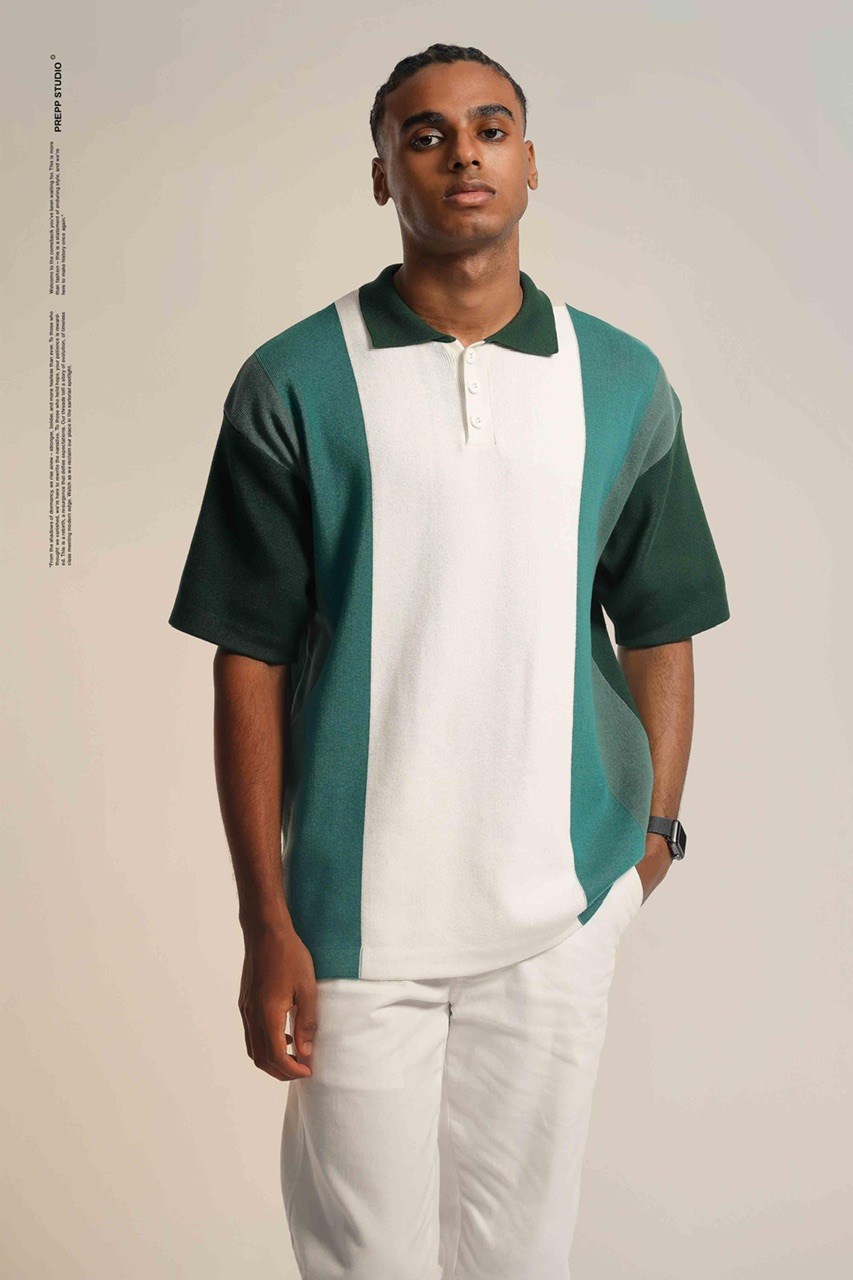 PLFW99-POLO STRIPE SENSE 4 STRIPE GREEN WHITE