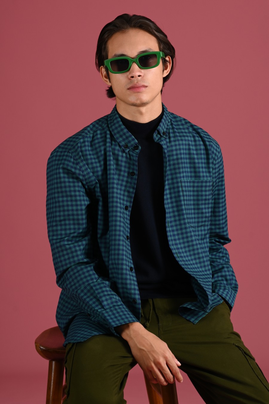 GINGHAM LONG SLEEVE SHIRT PREPP SCOOTER EDITION CYAN