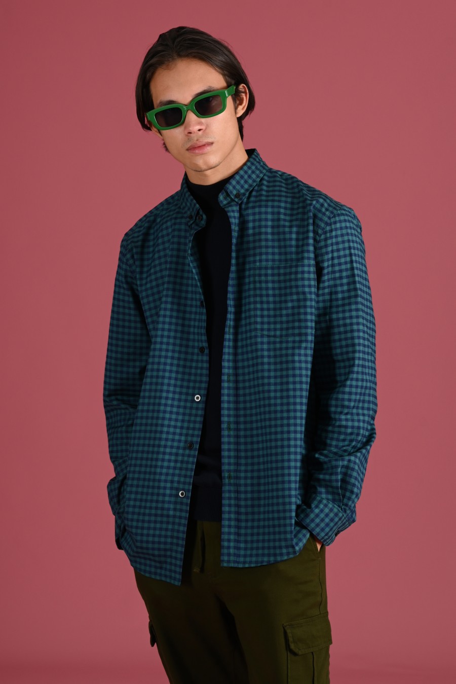 GINGHAM LONG SLEEVE SHIRT PREPP SCOOTER EDITION CYAN