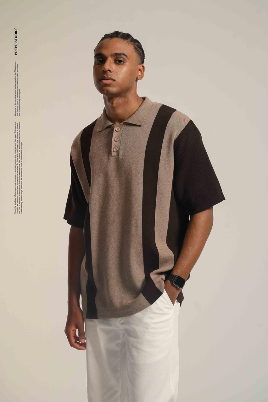 PLFT96-POLO STRIPE SENSE 2 STRIPE DARK BROWN