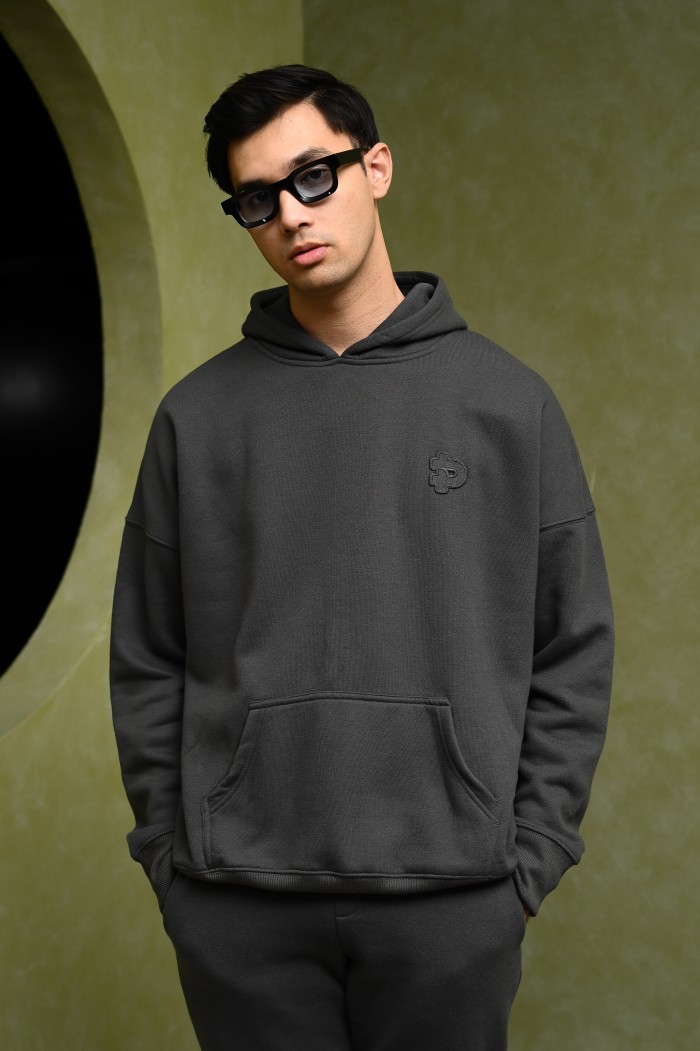 PODH38-PREPP OVERSIZED HOODIE SIGNATURE PATCH CHARCOAL