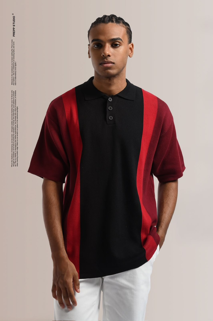 POLO STRIPE SENSE 3 STRIPE MAROON BLACK