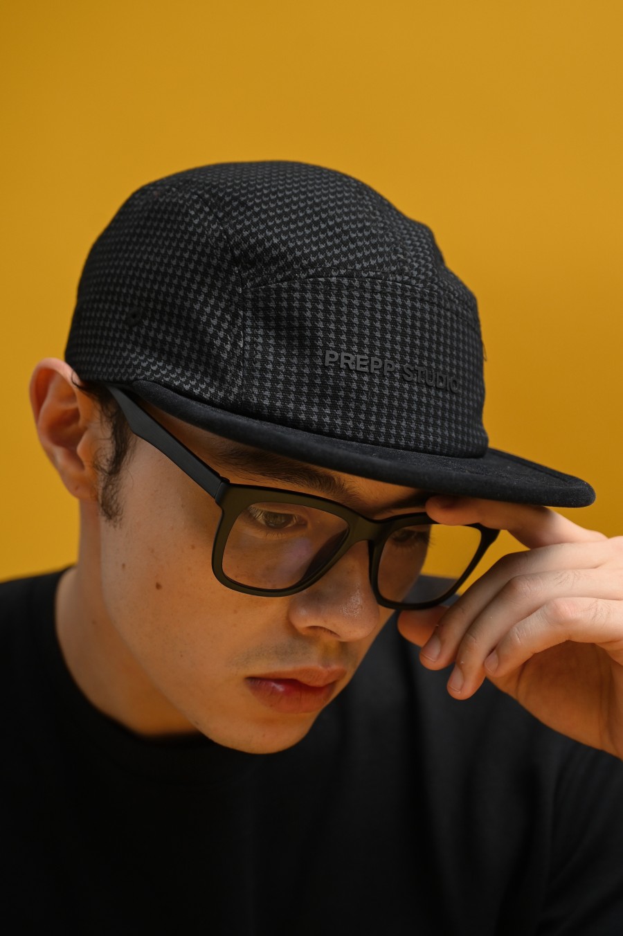 PADQ02-5 PANEL HOUNDSTOOTH CAP BLACK