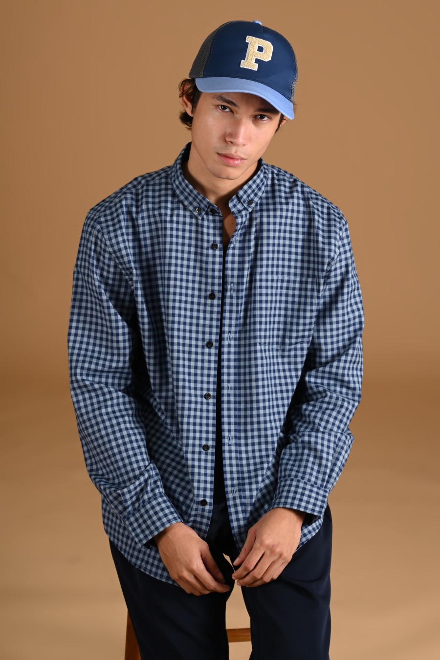 PSCQ68-GINGHAM LONG SLEEVE SHIRT PREPP SCOOTER EDITION NAVY GREY