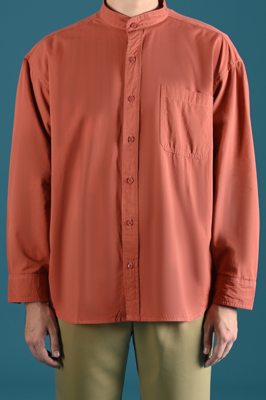 PSDU78-DREXEL OVERSIZED SHIRT STAND COLLAR TERRACOTA