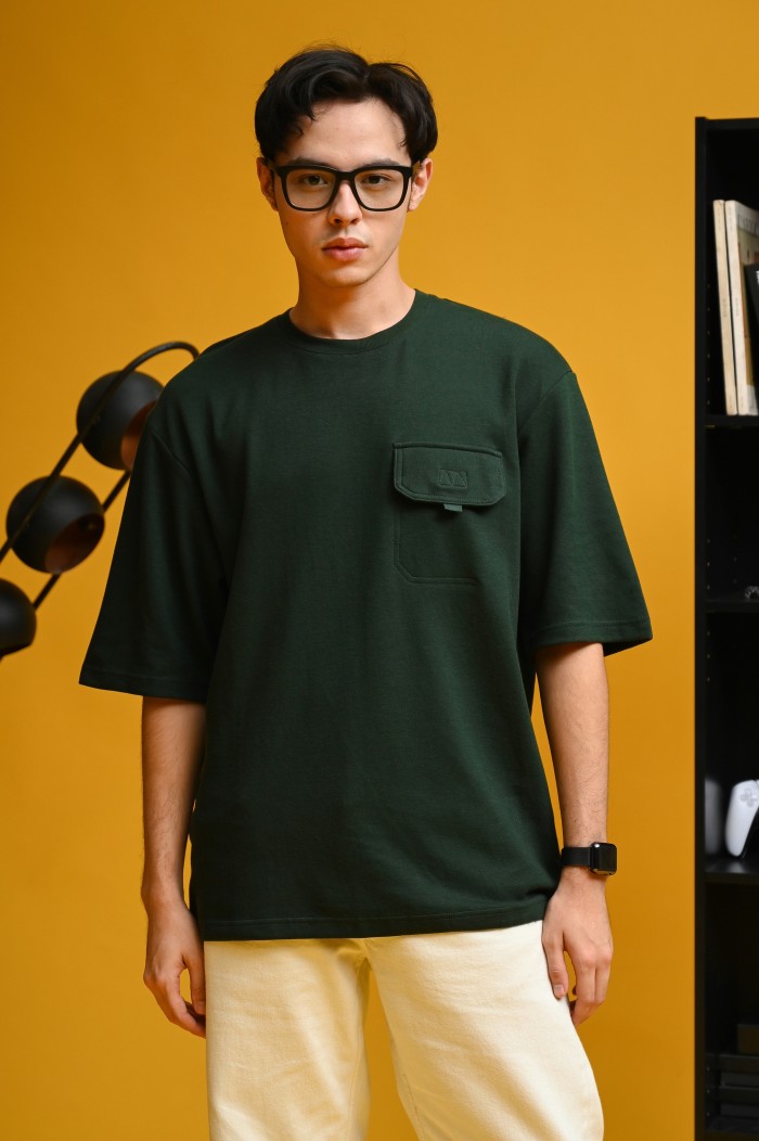 PTDJ55-POCKET OVERSIZED TEES FOREST GREEN