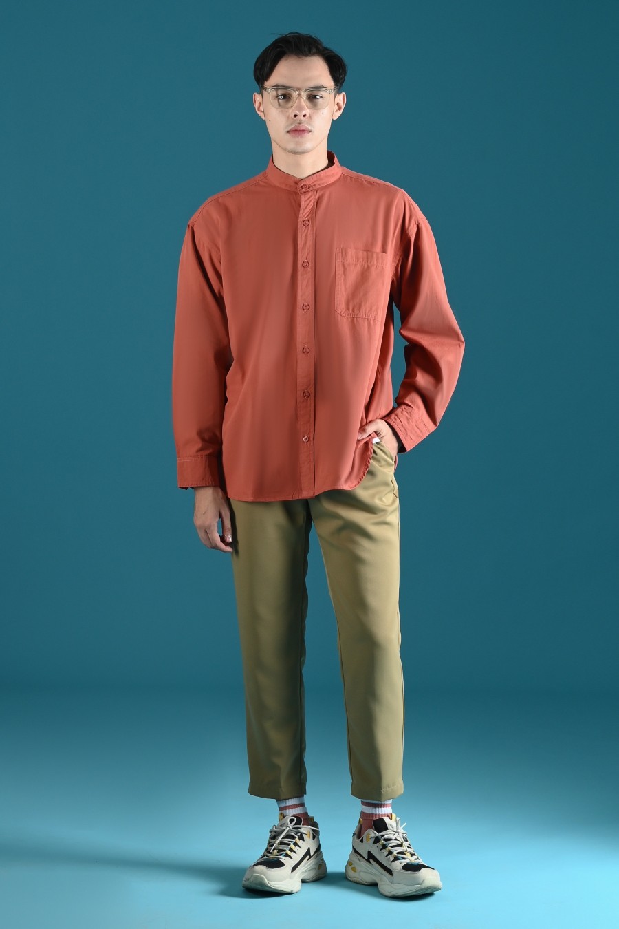 PSDU78-DREXEL OVERSIZED SHIRT STAND COLLAR TERRACOTA
